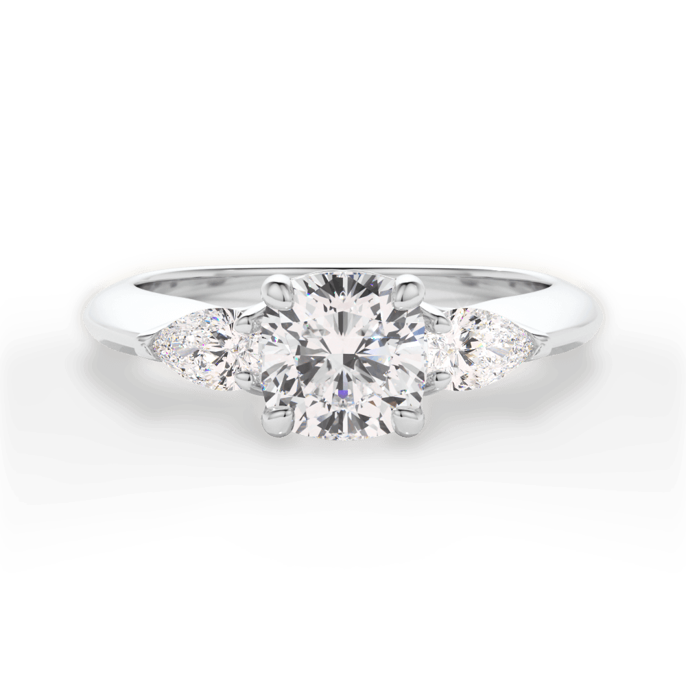 The Ava Cushion Cut 14kt White Gold Three-Stone Diamond Engagement