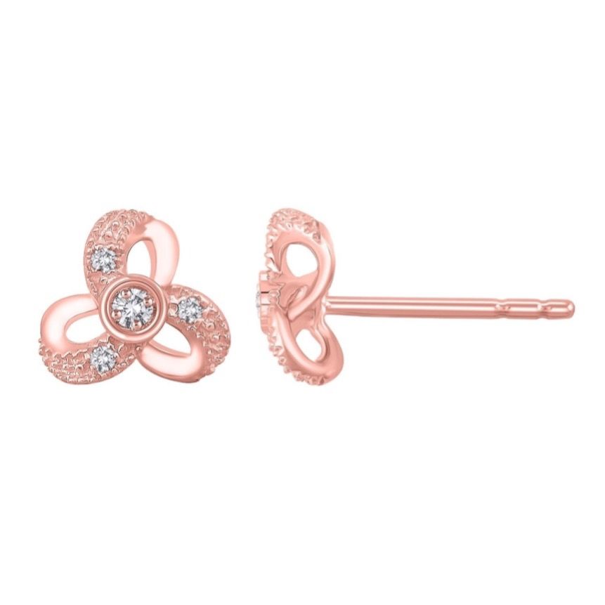 10k Rose Gold Diamond Flower Studs