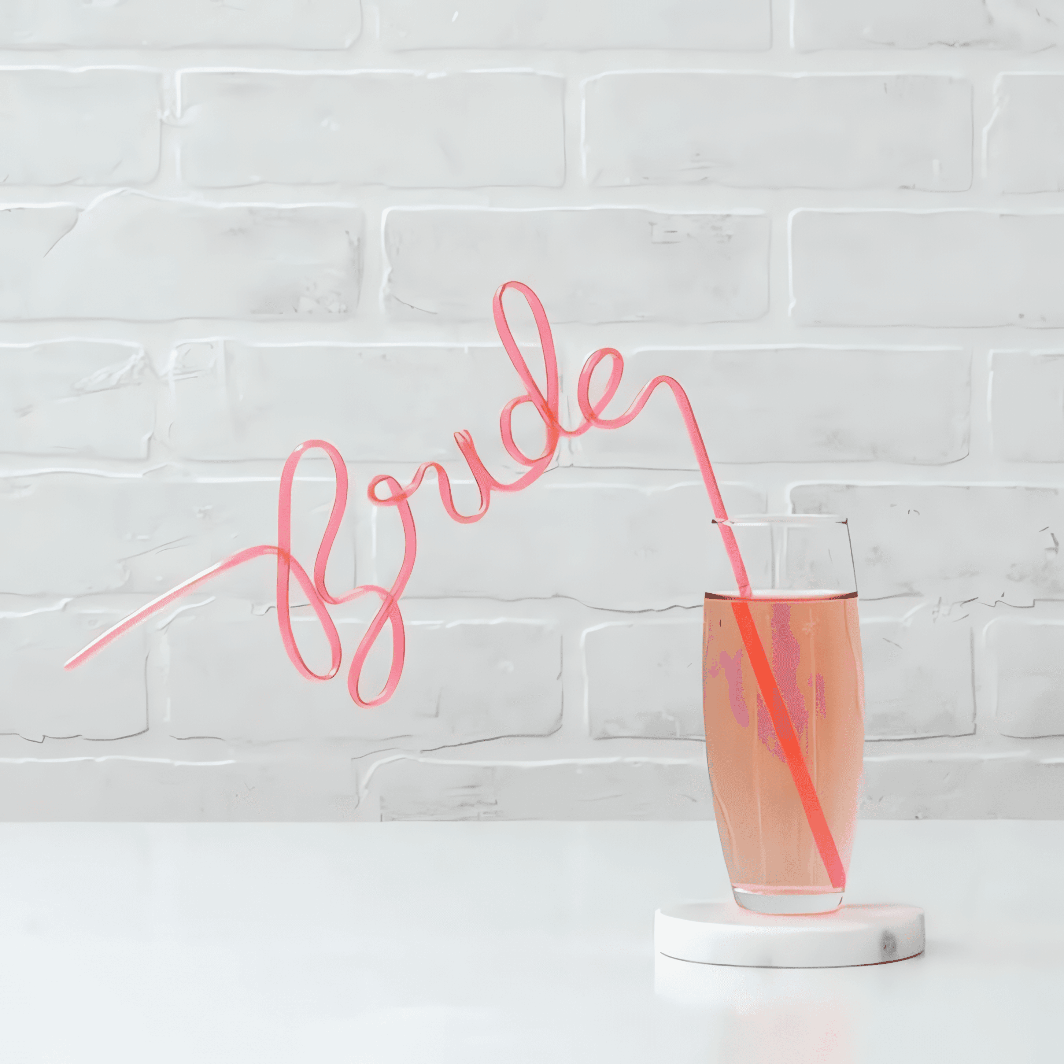 Bride Pink Script Drinking Straw