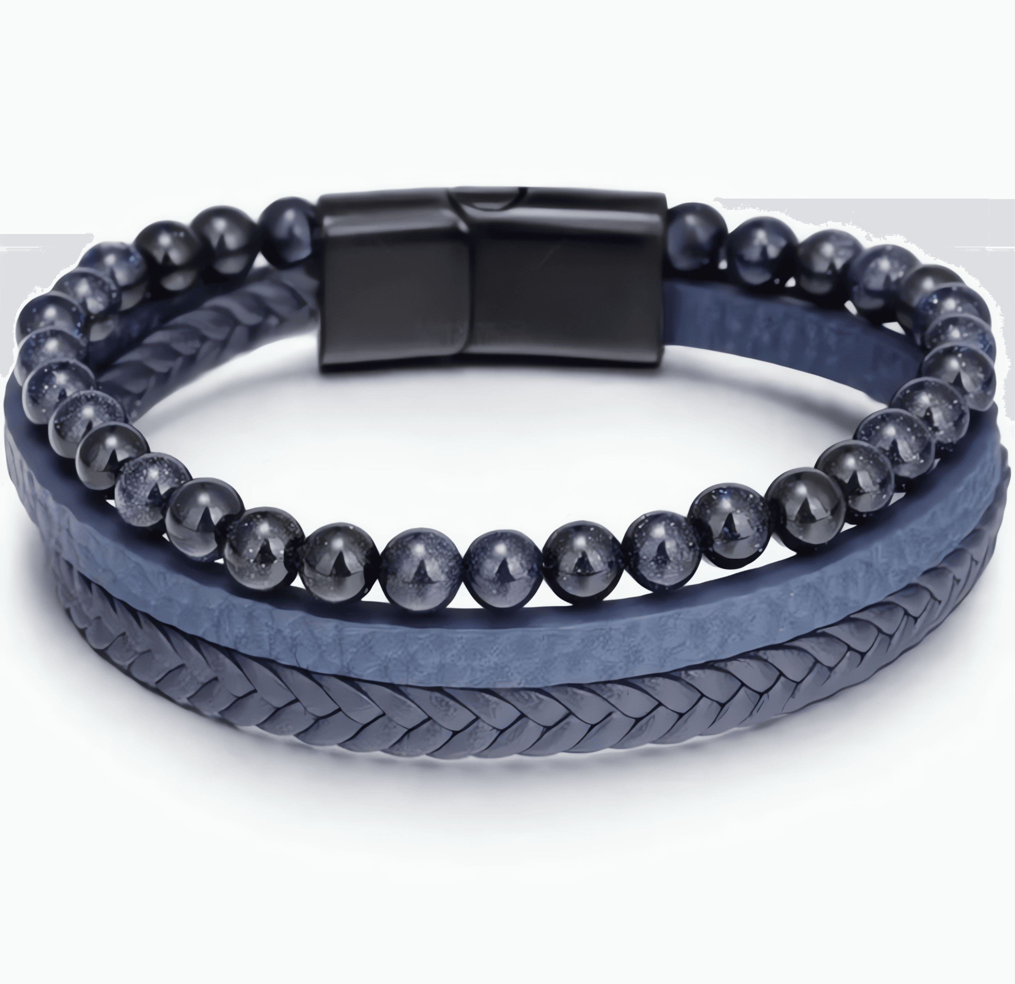 Leather Blue Bracelet Round Braided Bracelet Men Bracelet 