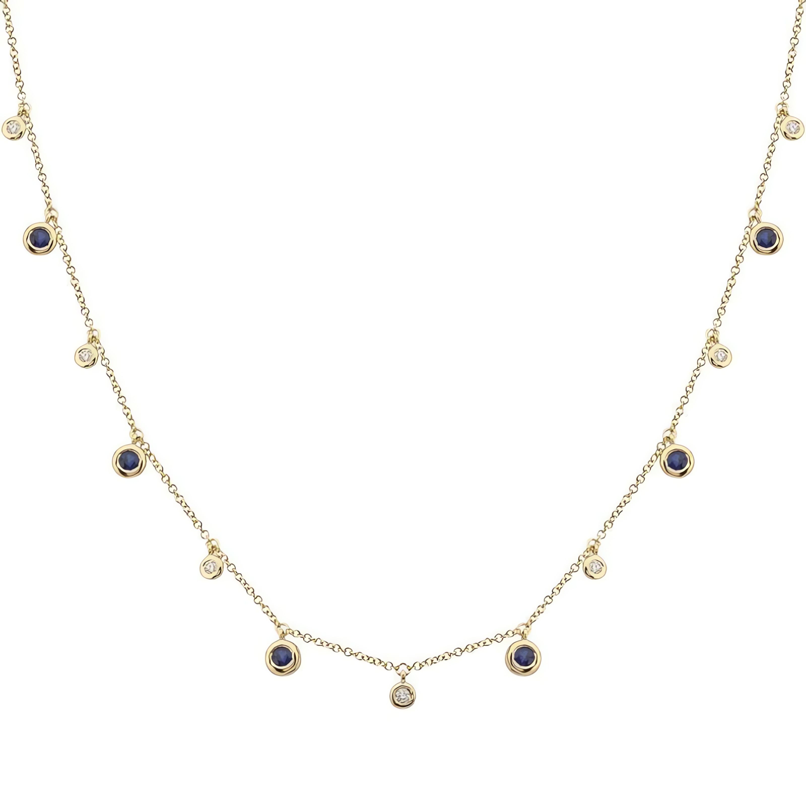 14kt Yellow Gold CTW Diamond Sapphire Dangle Station