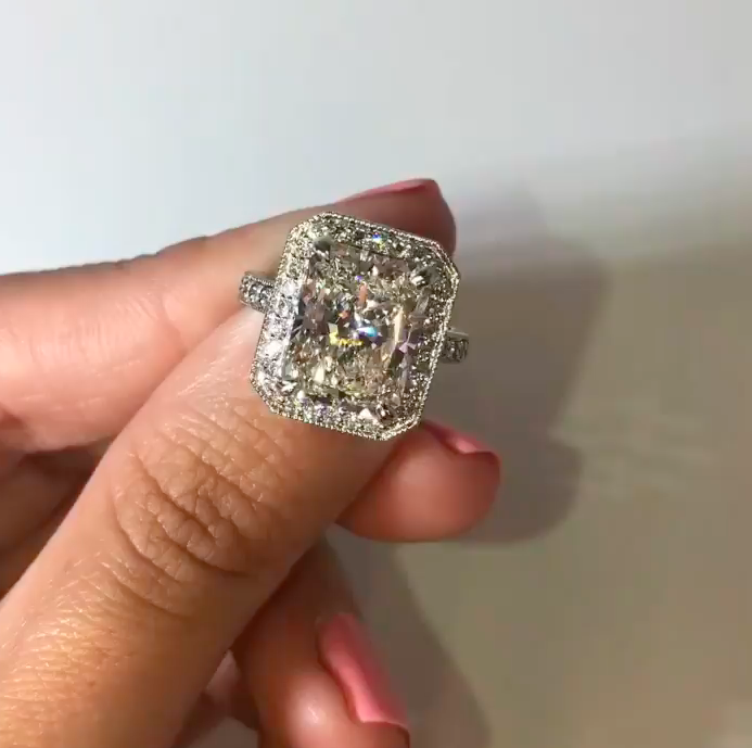 5 carat E color VVS2 Clarity Radiant Cut Three Stone Diamond Engagement ring  - Kosher Diamonds