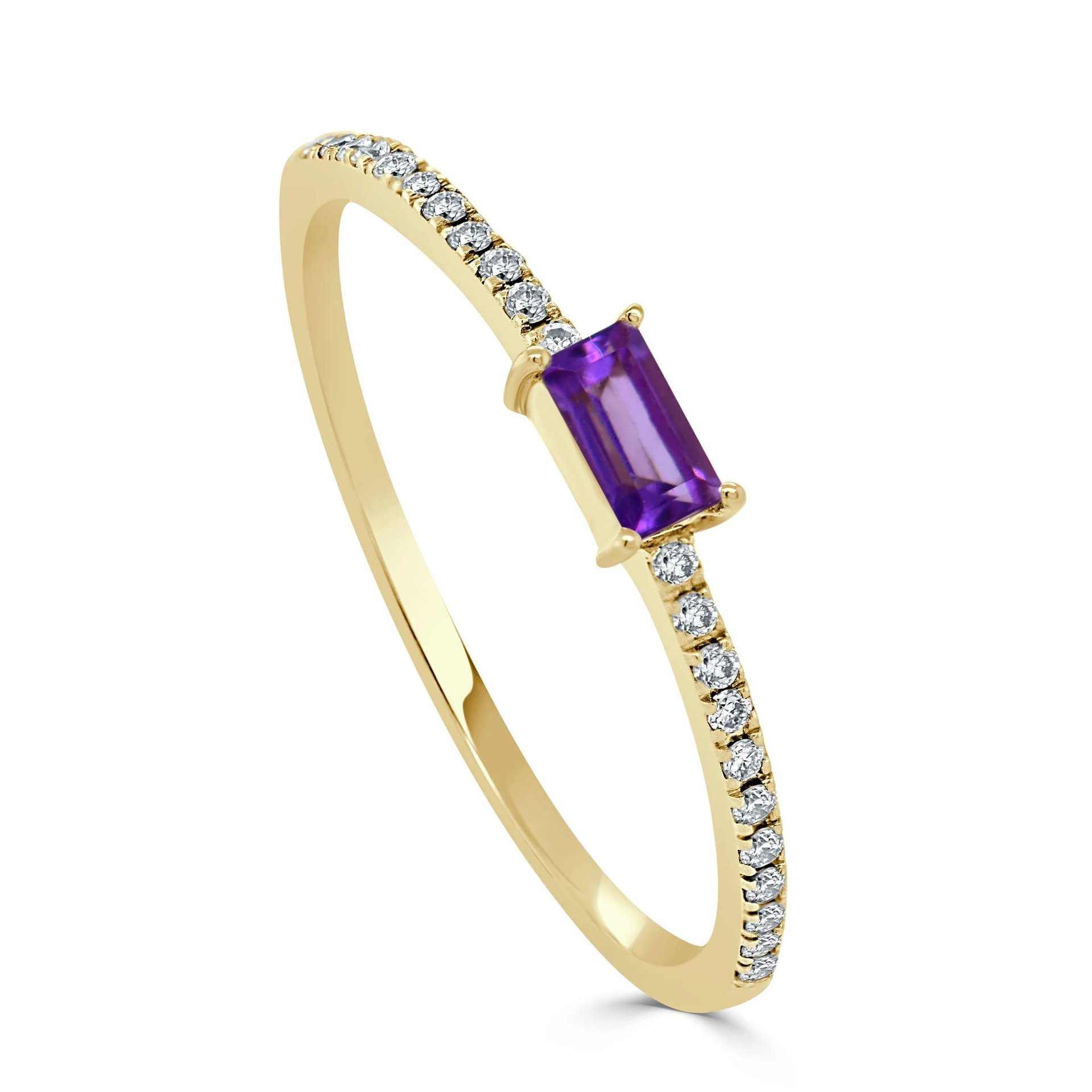 Image of gold and diamond ring with purple amethyst center stone