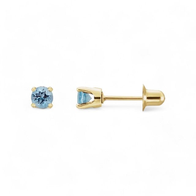 Image of children's birthstone stud earrings in Aquamarine