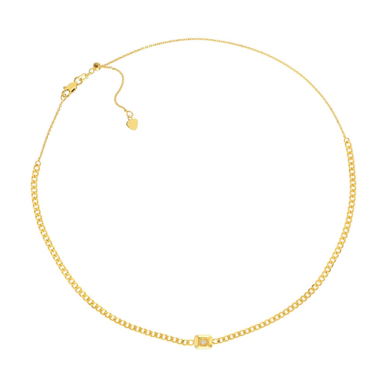 Image of gold choker necklace with small diamond in center