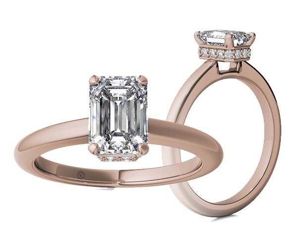 Hidden Halo Rose Gold Solitaire with Emerald Cut Diamond