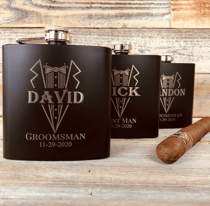 Amazon.com | Single, Groomsmen Gifts - Personalized Groomsman Flask w/Name,  Title, Date - Oak Wood - Groomsmen Proposal Gifts w/Optional Gift Box,  Groom's Drinking Team, Bachelor Party Gifts - Best Man #D2: Flasks