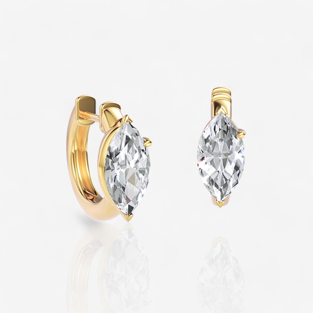 Marquise diamond huggie earrings in yellow gold