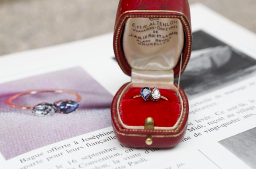 Napolean's Pear-shaped Diamond and Sapphire Two-stone Ring