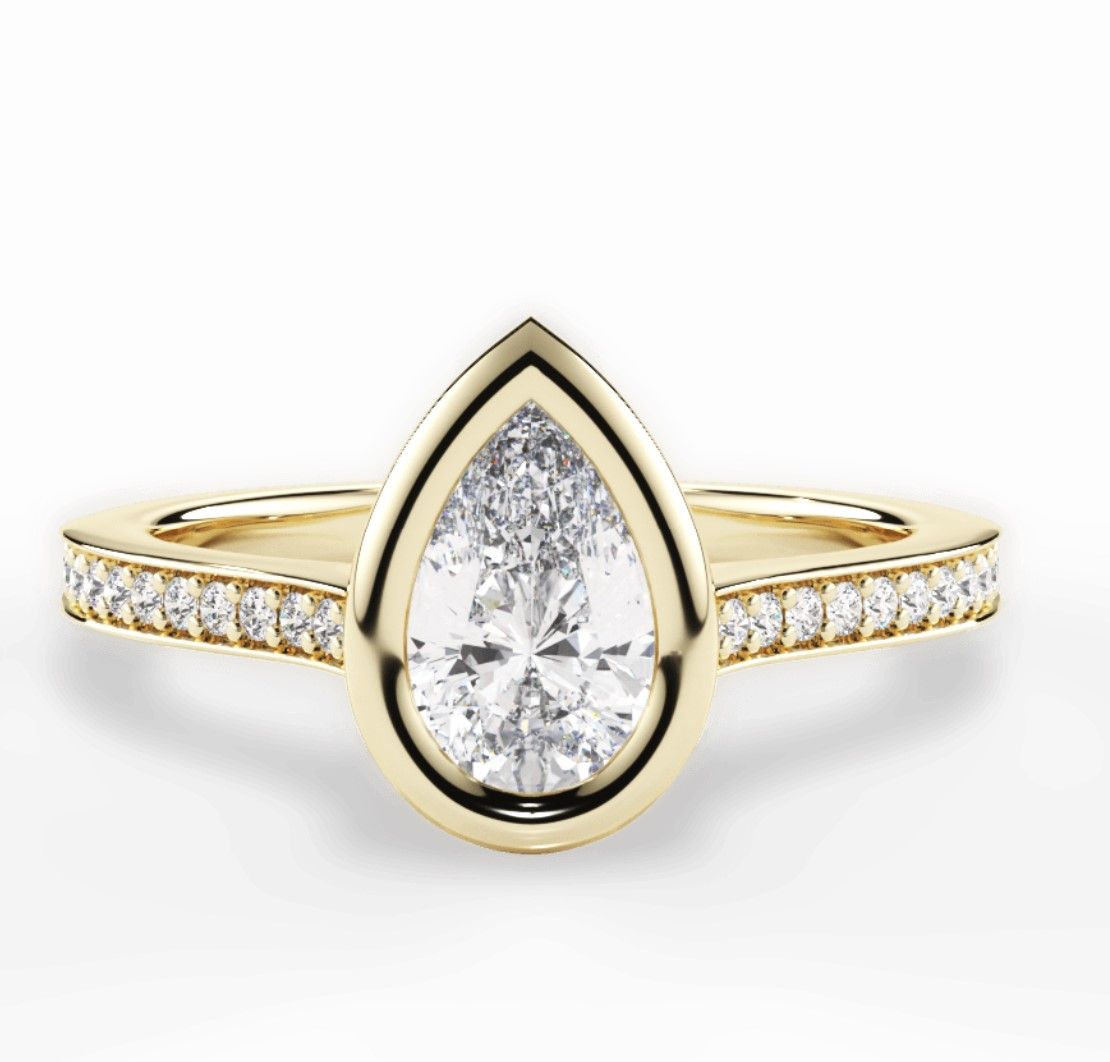 Pear Diamond Engagement Ring on Gold Band