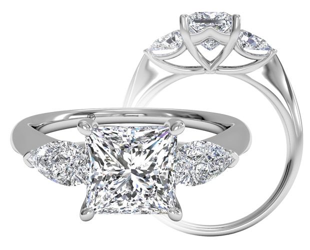 platinum princess cut three-stone engagement ring