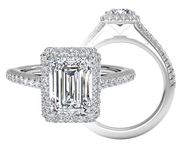 emerald cut halo engagement ring