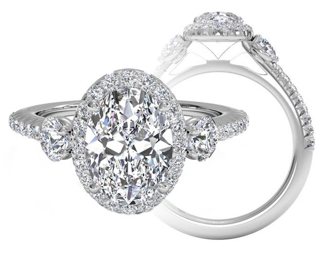 three stone oval cut engagement ring