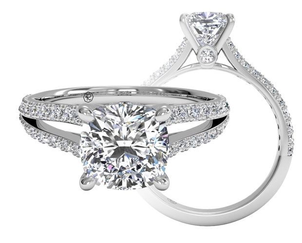cushion cut diamond split shank engagement ring