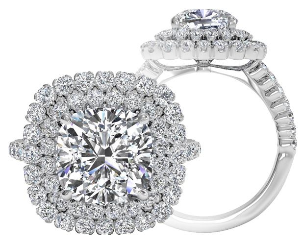 double french set halo diamond ring