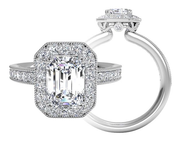 vintage inspired emerald cut engagement ring