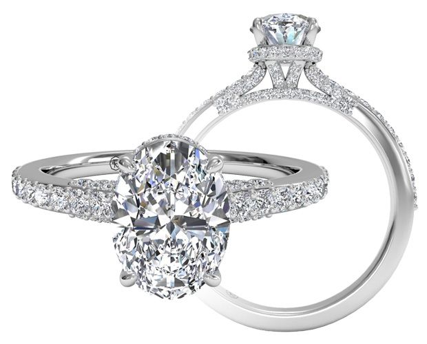 hidden halo oval cut diamond engagement ring