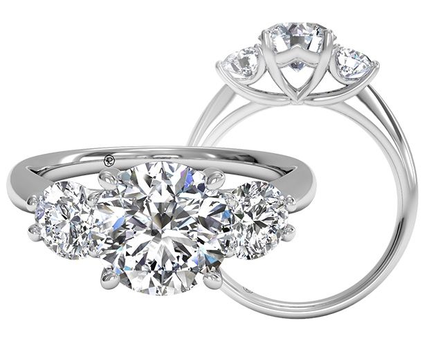 three stone round-cut engagement ring