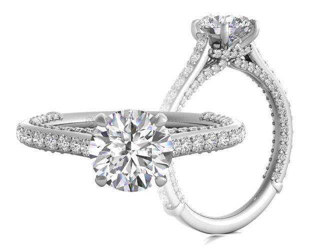 Pavé Diamonds Hidden Halo 14kt White Gold Engagement Ring
