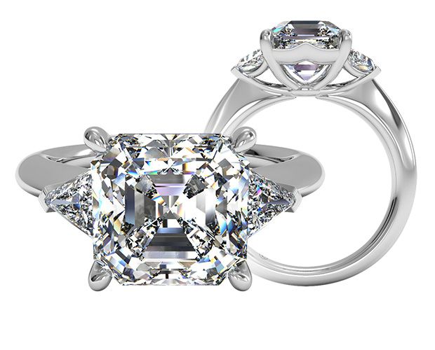Platinum Three-Stone Asscher and Trillion Diamonds Engagement Ring