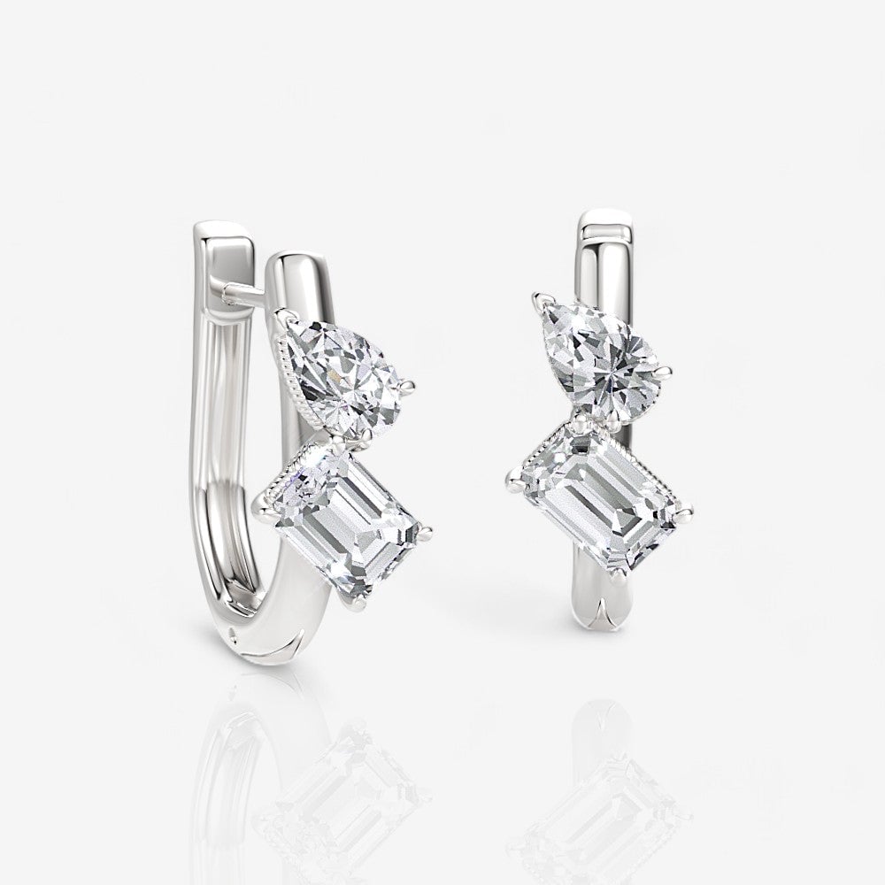 Image of two-stone diamond and platinum hoop earrings