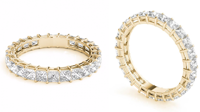 yellow gold eternity ring with princess cut diamonds