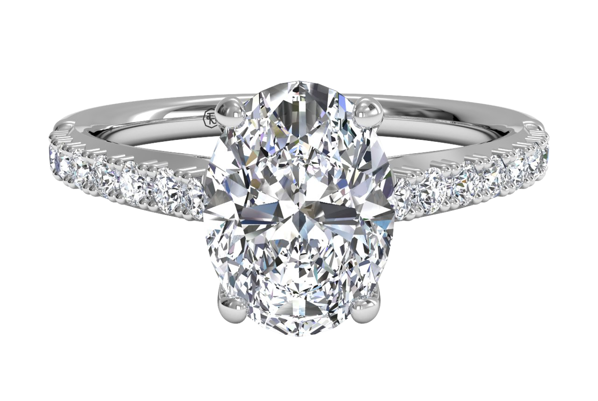 french-set oval diamond band engagement ring