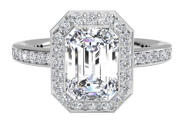emerald-cut halo engagement ring
