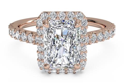 radiant-cut diamond halo engagement ring