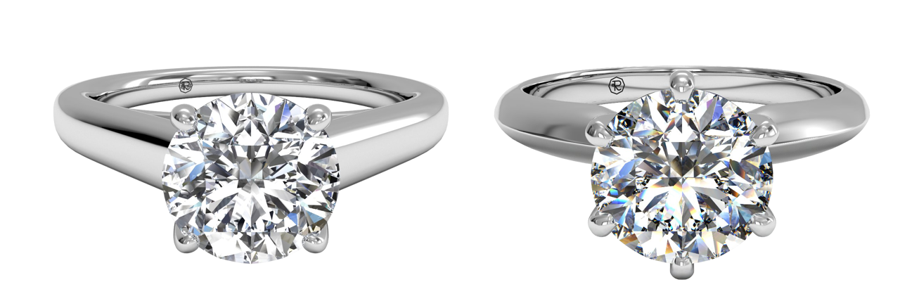 classic rounded band engagement ring compared to a knife edge engagement ring