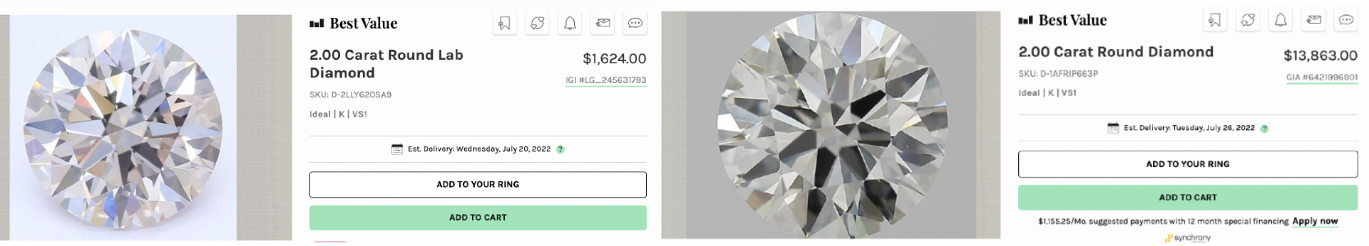 lab diamond cost vs natural diamond cost