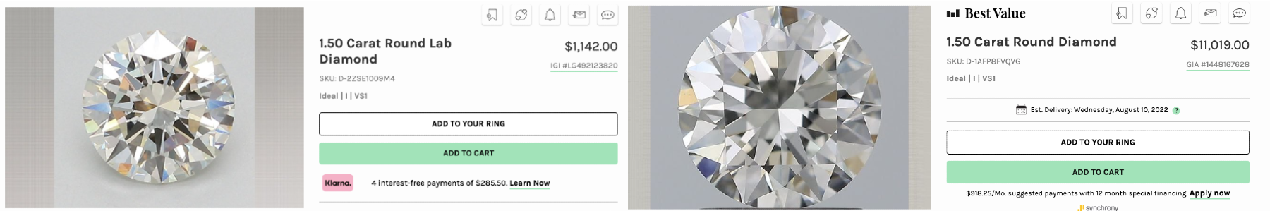Lab diamond vs natural diamond price