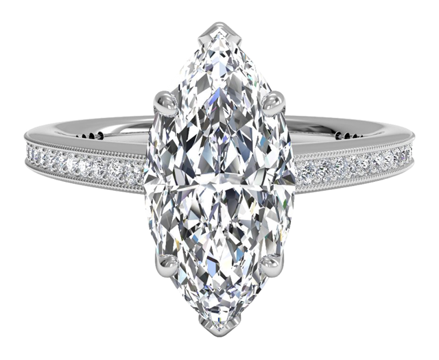 marquise-cut milgrain finish engagement ring