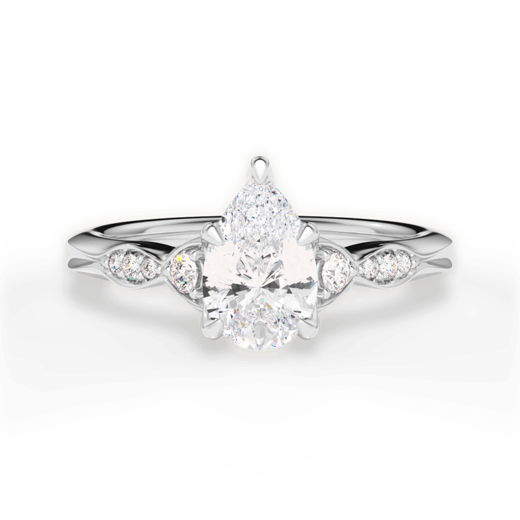 Vintage Diamond Accent Engagement Ring / 0.54 Carat Pear Diamond