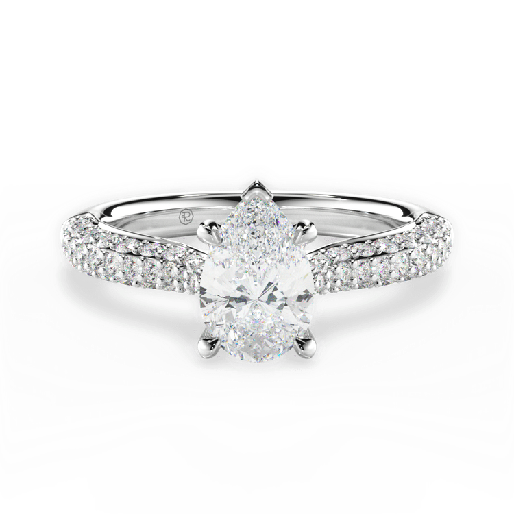 Tapered Three-row Pavé Diamond Engagement Ring / 0.44 Carat Pear Lab Diamond