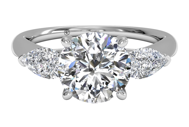 engagement ring with pear-cut side diamonds