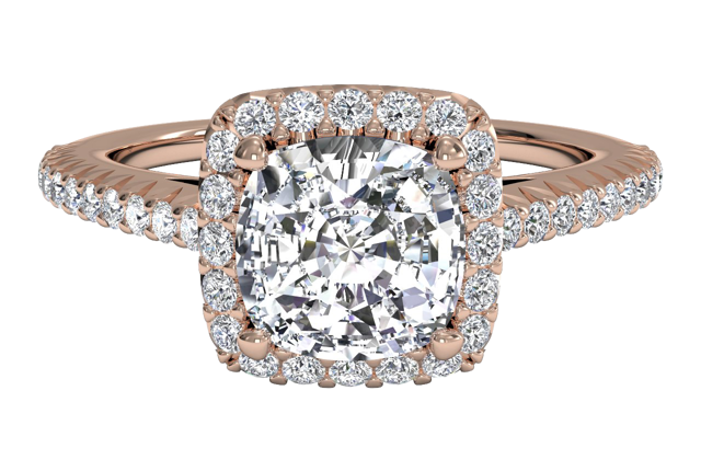 rose gold cushion-cut halo engagement ring