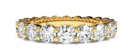 round-cut diamond eternity ring in yellow gold