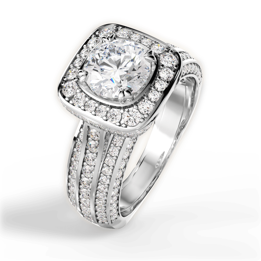 The Marisa Round Cut 14kt White Gold Masterwork Cushion Halo