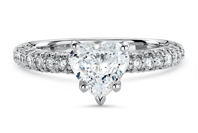 three row pave heart-shaped diamond ring