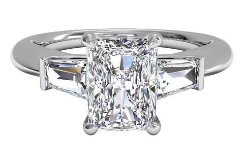 three stone radiant cut diamond ring