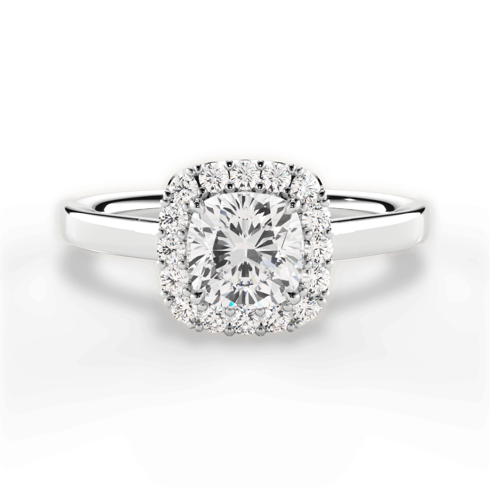 Plain Shank Halo 1 1/6 CTTW Round Cut Lab Grown Diamond Engagement Ring in  14KT White Gold | With Clarity
