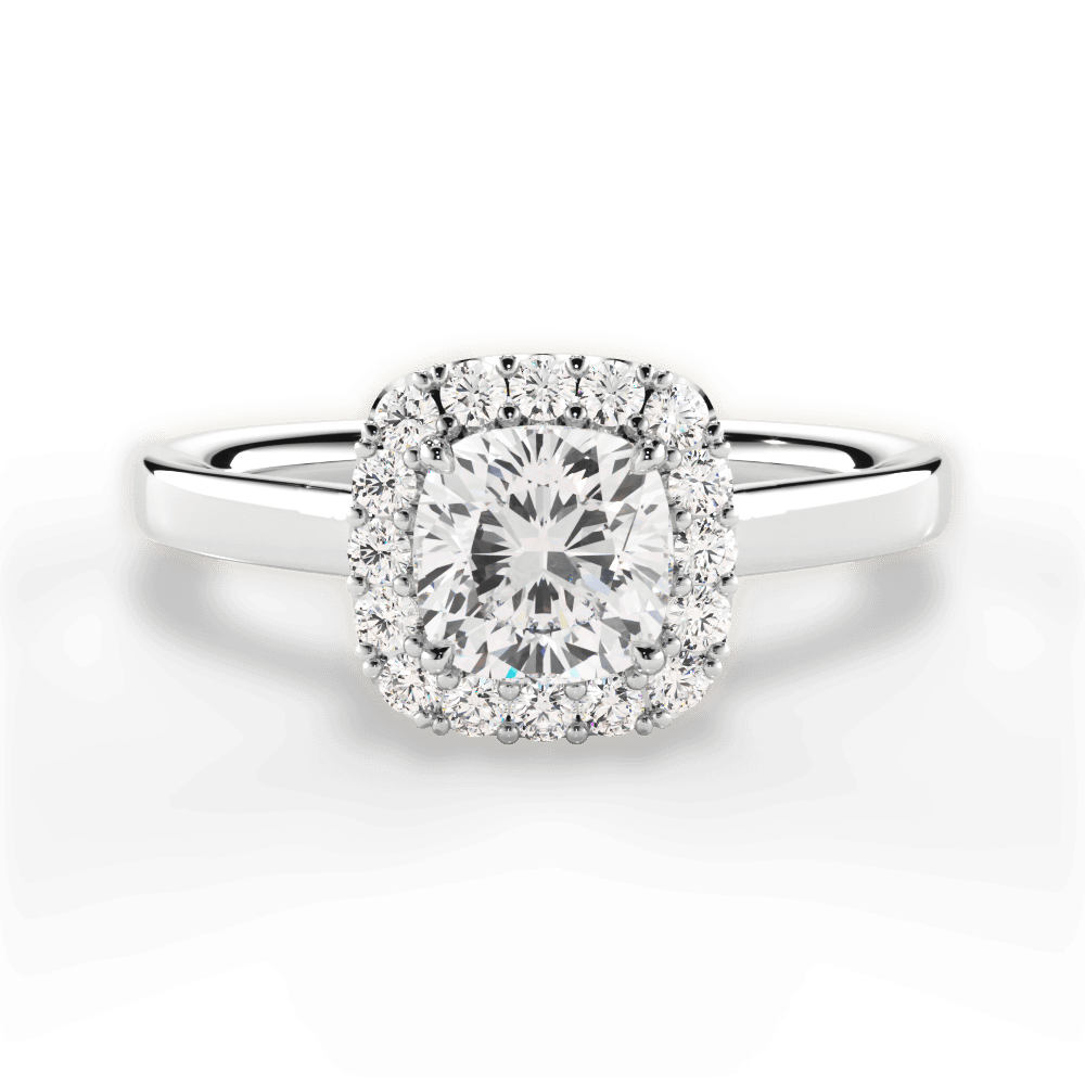 The Ivy Cushion Cut 14kt White Gold Plain Band French-Set Halo Engagement  Ring | Ritani, image size:1000x1000