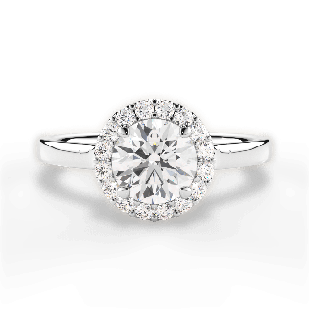 The Ivy Round Cut 14kt White Gold Plain Band French-Set Halo