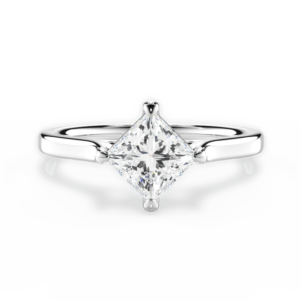 Kite Set Asscher Cut Diamond Engagement Ring In 14K White Gold