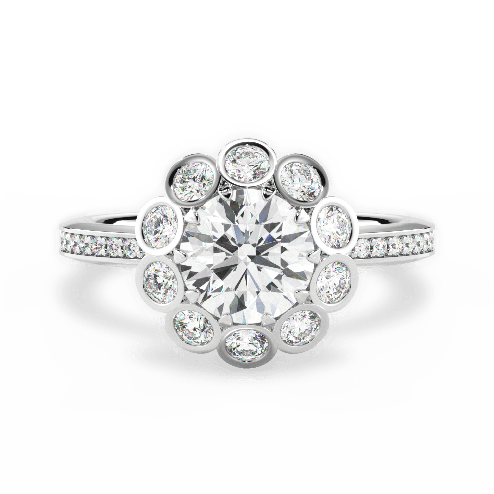 The Ria Halo Round Cut 14kt White Gold Daisy Diamond Halo