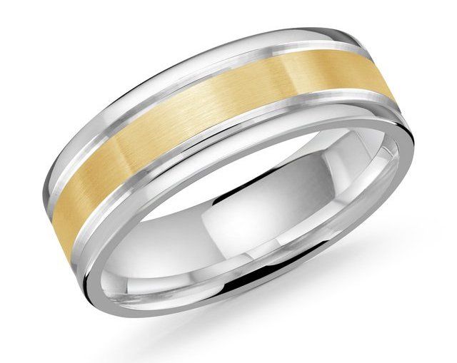 two-tone beveled edge wedding ring