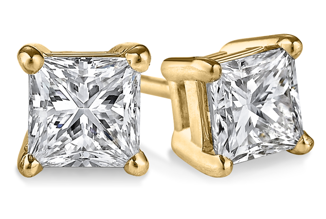 yellow gold princess-cut diamond studs