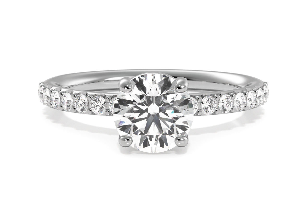 Timeless French-set Diamond Band Engagement Ring / 1.65 Carat Round Lab Diamond