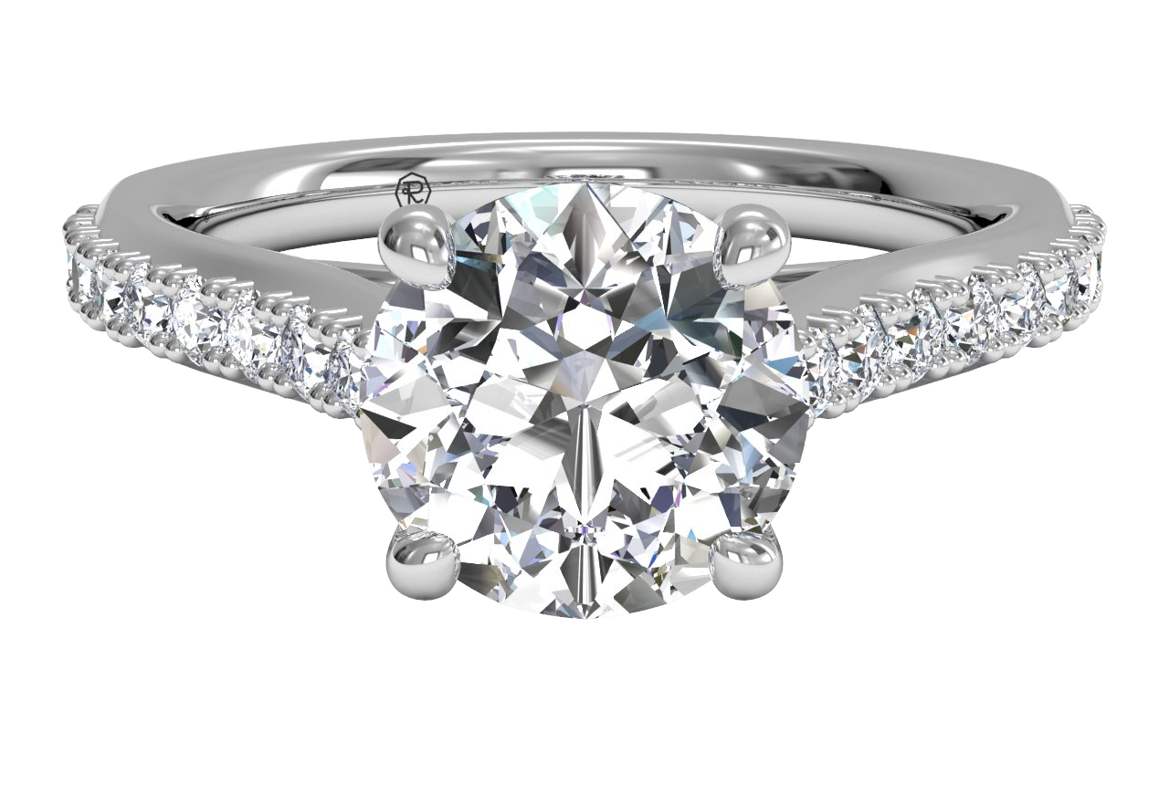 French-set Diamond Band Engagement Ring With Surprise Diamonds / 0.63 Carat Round Lab Diamond